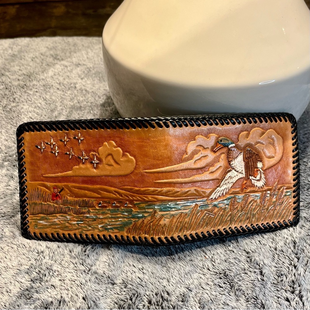 Handcrafted Leather Wallet with Nature Scene